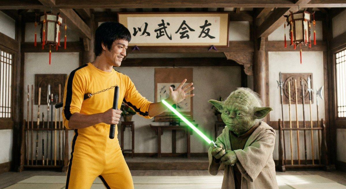 AI generated image for Friendly Sparring: Bruce Lee and Master Yoda