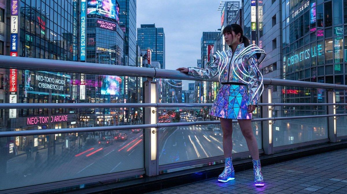 AI generated image for Japanese Futuristic City Scene with Woman