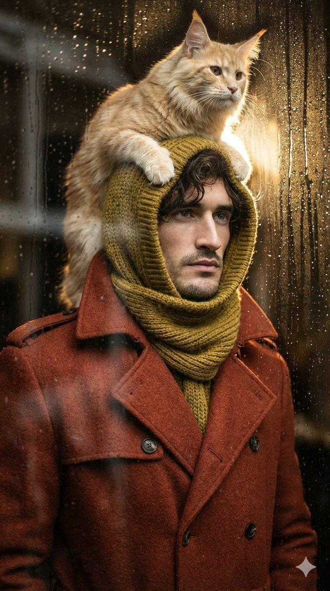 AI generated image for Maine Coon Cat on Hood Scarf Portrait