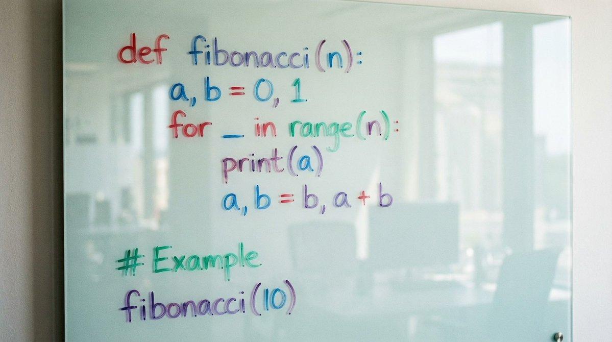 AI generated image for Python Fibonacci Code on Whiteboard Photo