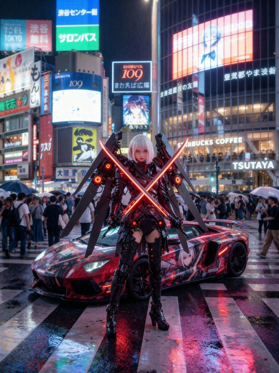 AI generated image for Shibuya Crossing Cosplay Car Photo Generation
