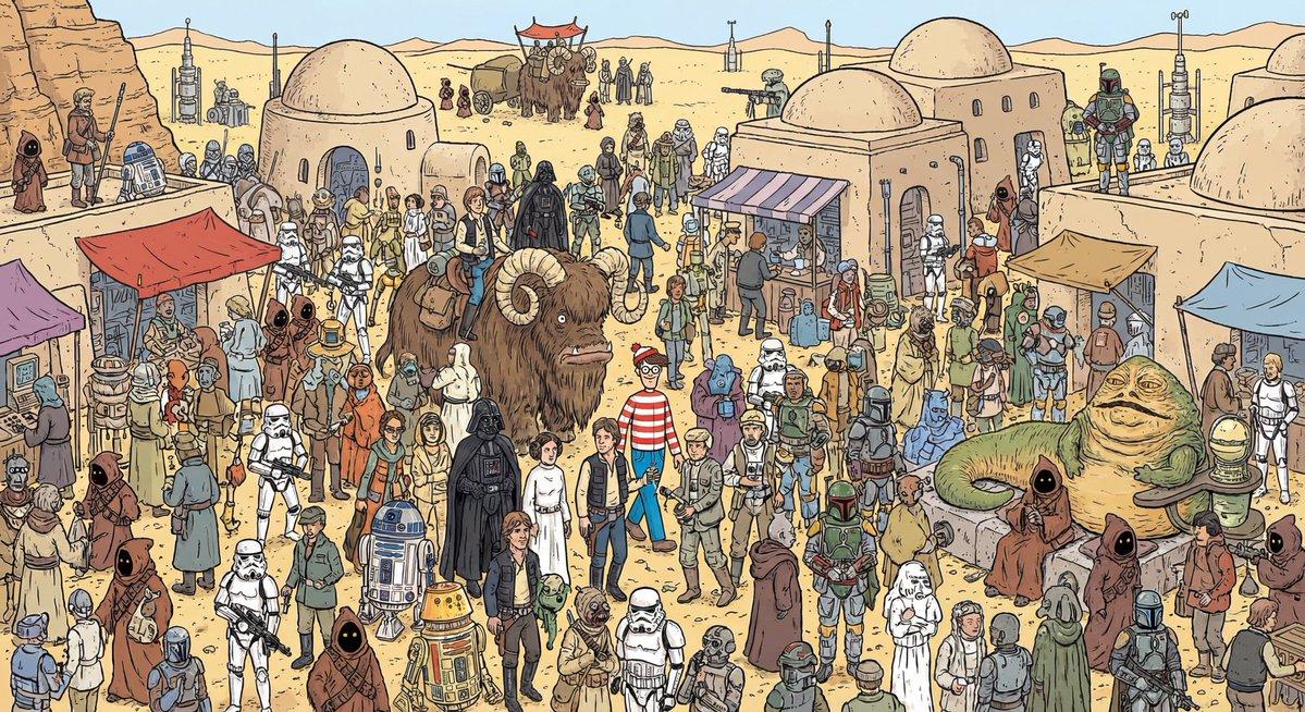 AI generated image for Where's Waldo: Star Wars Tatooine Edition
