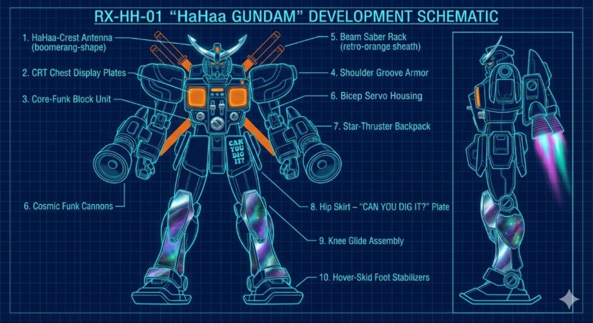 AI generated image for RX-HH-01 “HaHaa Gundam” Blueprint Design Prompt