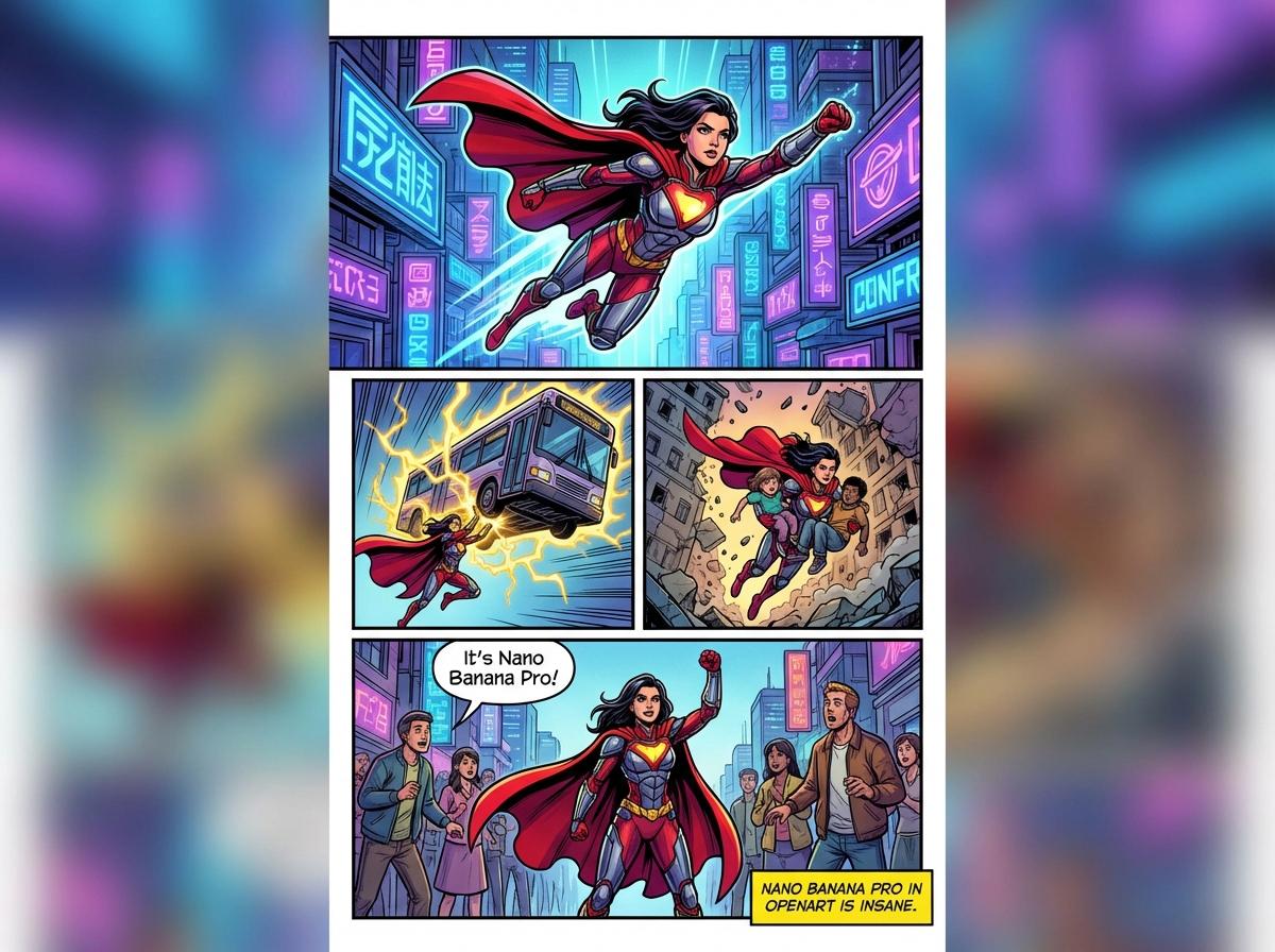 AI generated image for Nano Banana Pro: Heroína de Cómic Futurista