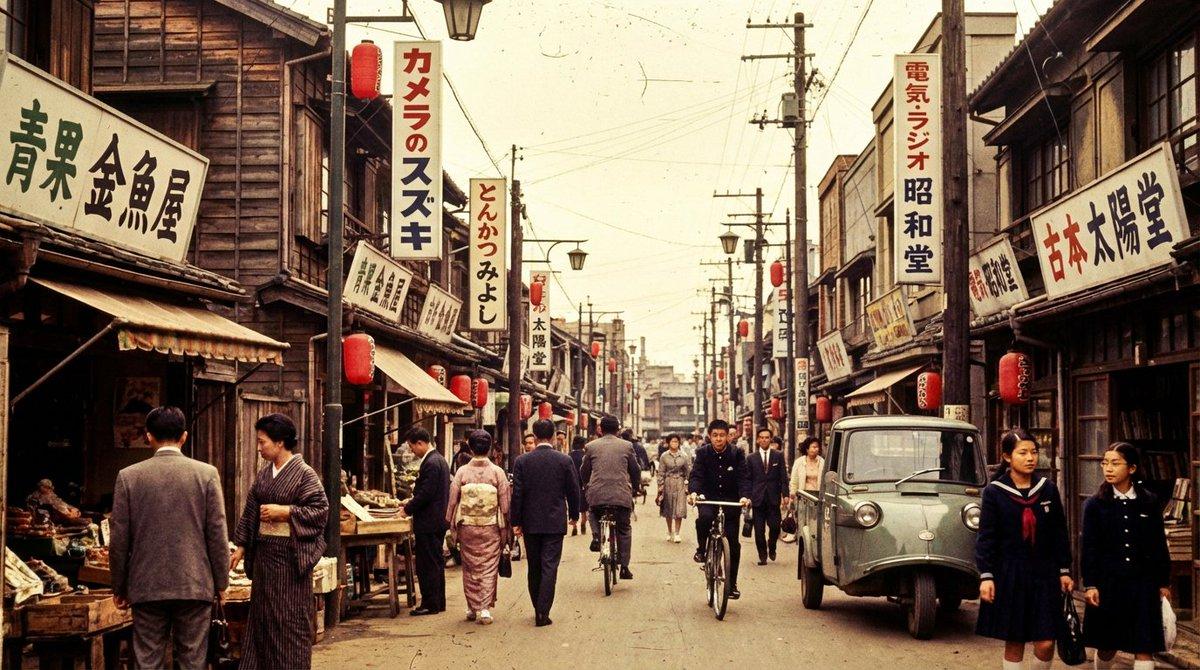 AI generated image for A Glimpse of the Golden Sixties: Downtown Japan's Shopping Street Scene