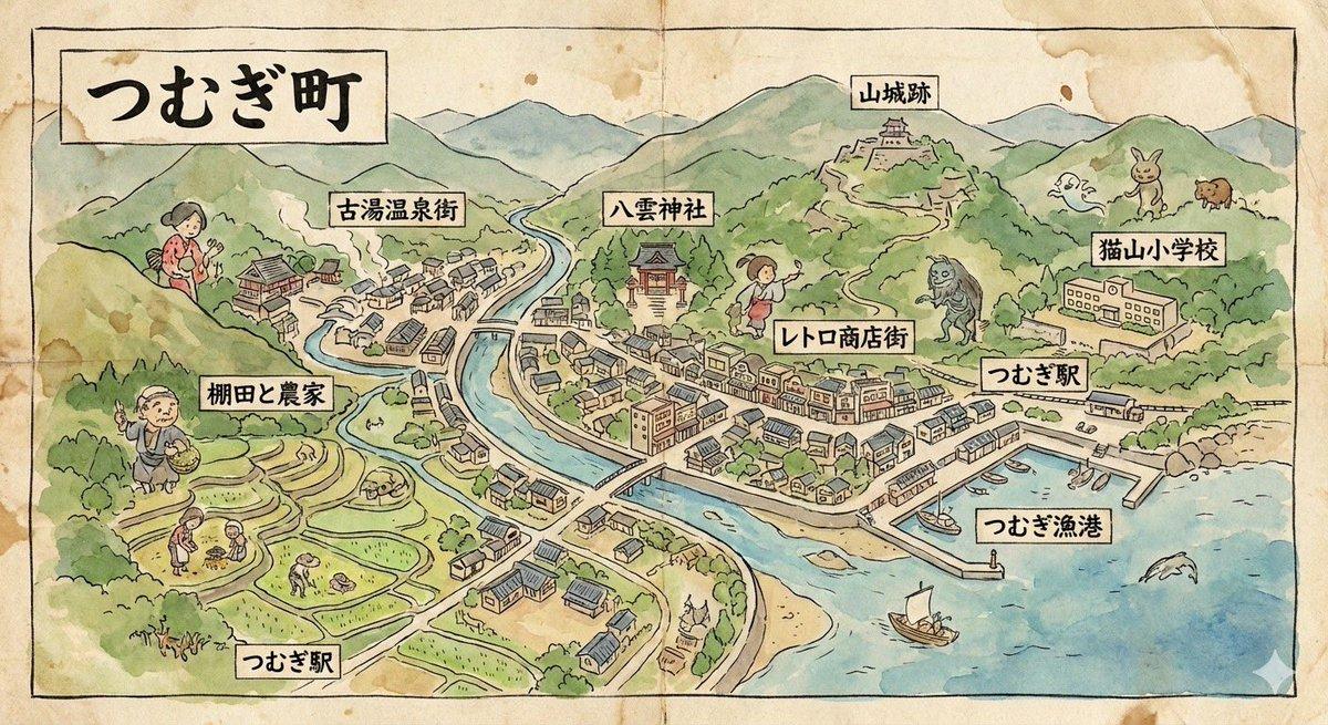 AI generated image for Fictional Japanese Town Map