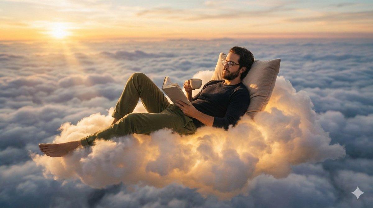 AI generated image for Golden Hour Dream: Relaxing on a Fluffy Cloud