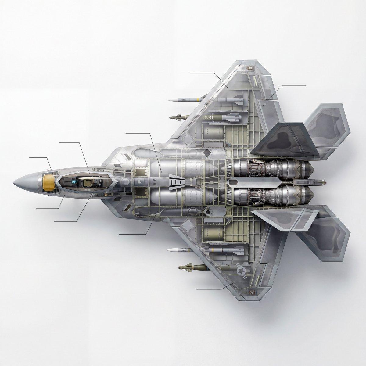 AI generated image for Hyper-Detailed 3D Cutaway of a 5th-Gen Stealth Fighter Jet