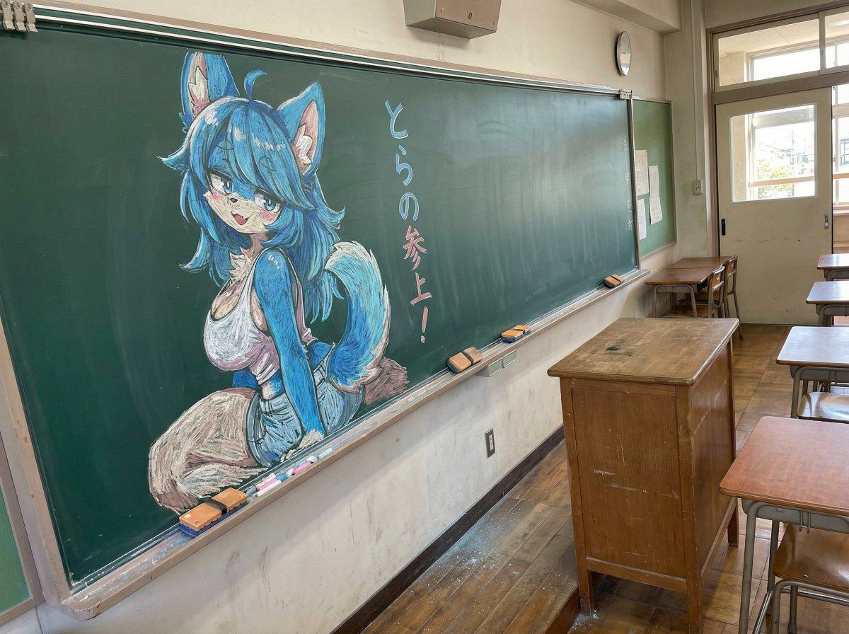 AI generated image for Japanese Classroom Blackboard Illustration Prompt