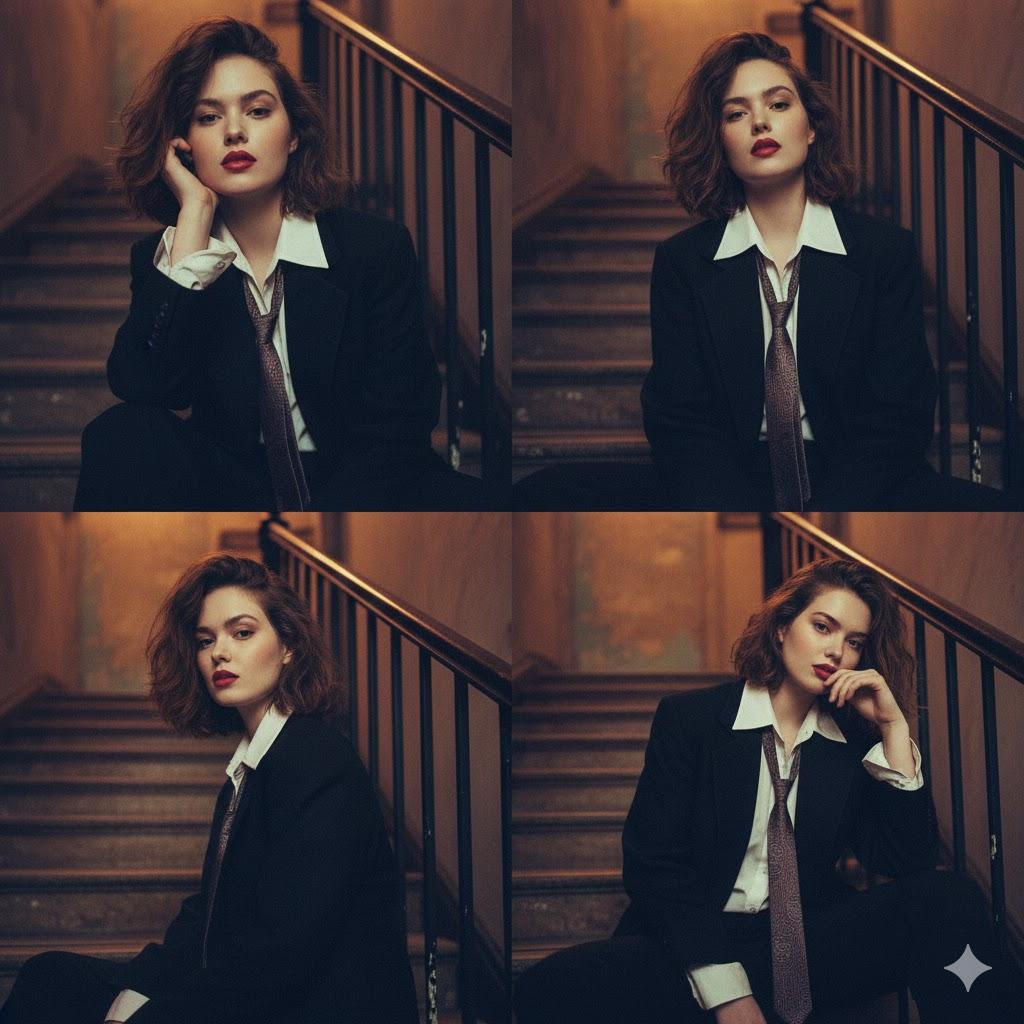 AI generated image for Moody Editorial: Androgynous Suit Styling on an Old Stairway