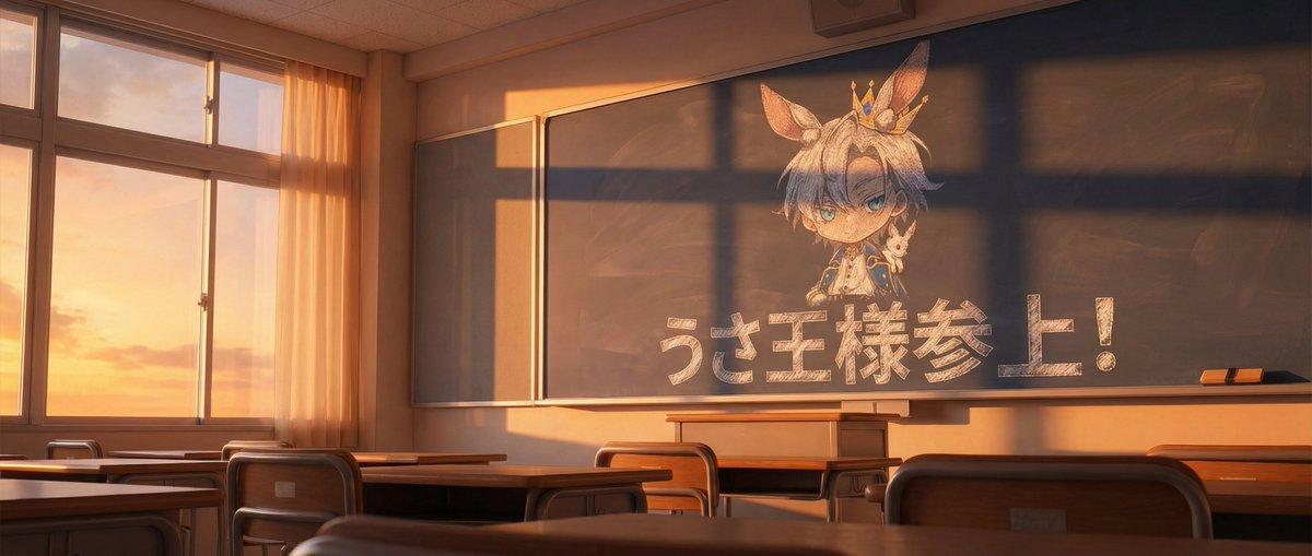 AI generated image for Rabbit King's Sunset Classroom Arrival