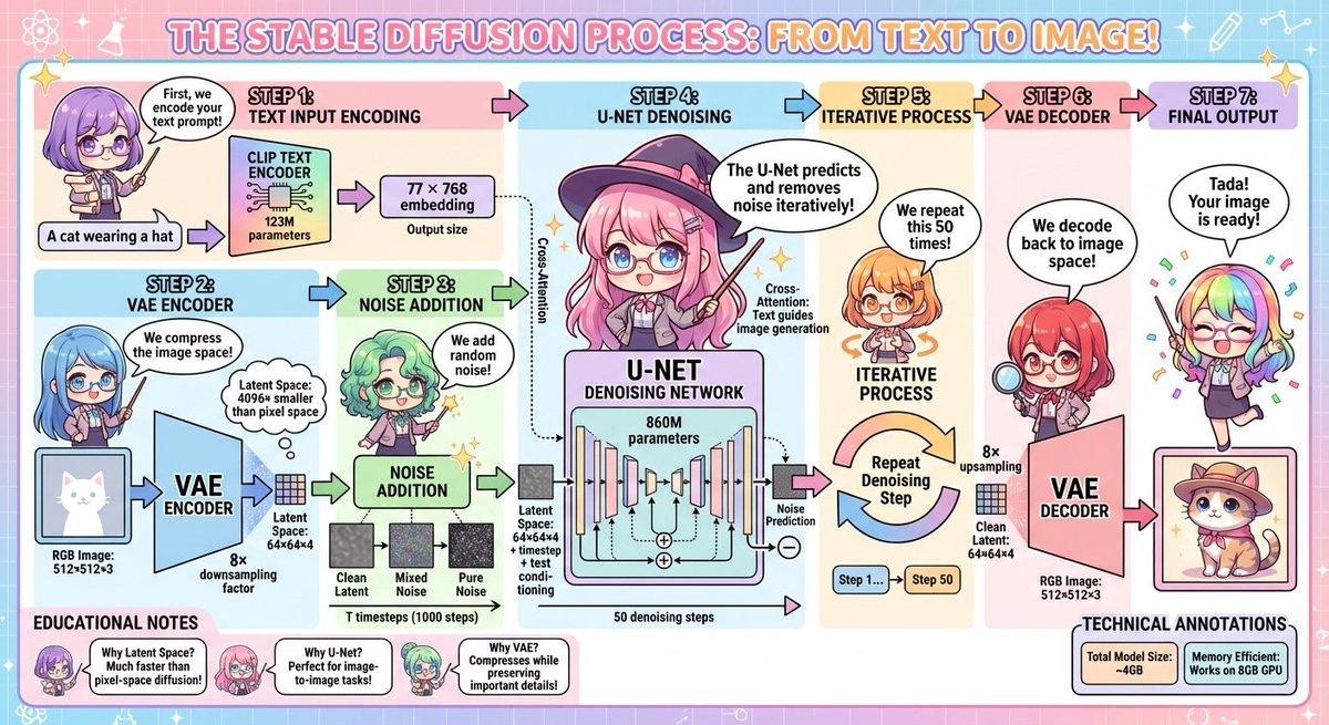 AI generated image for Stable Diffusion Explained: High School Educational Diagram with Anime Teachers