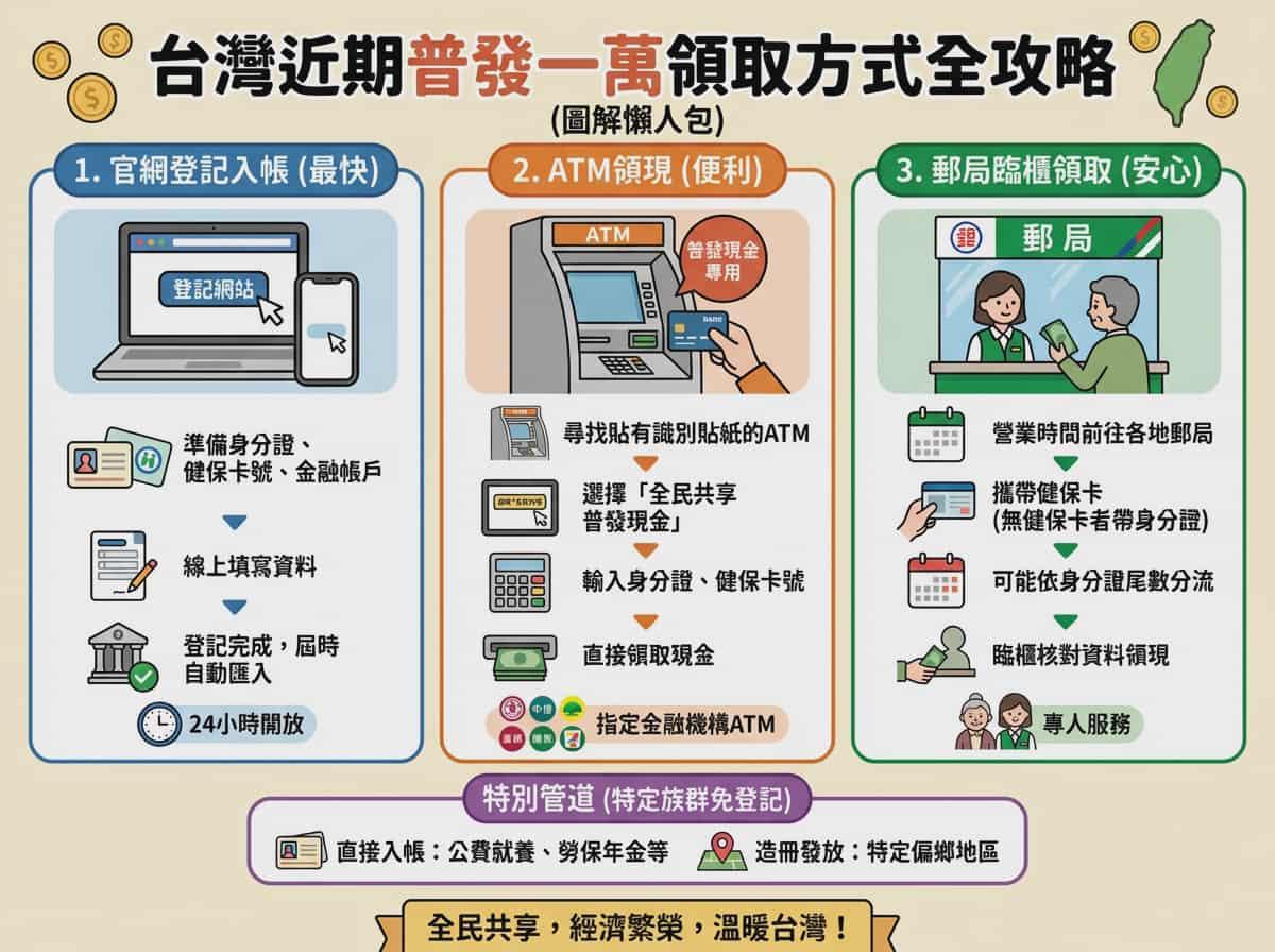 AI generated image for Taiwan 10,000 NTD Universal Payout Claim Methods Infographic