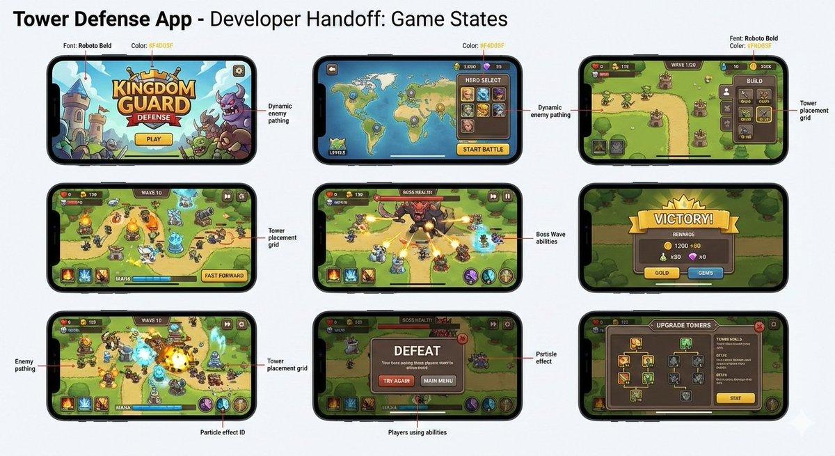 AI generated image for Tower Defense Mobile App Design Mockup for Developer Implementation