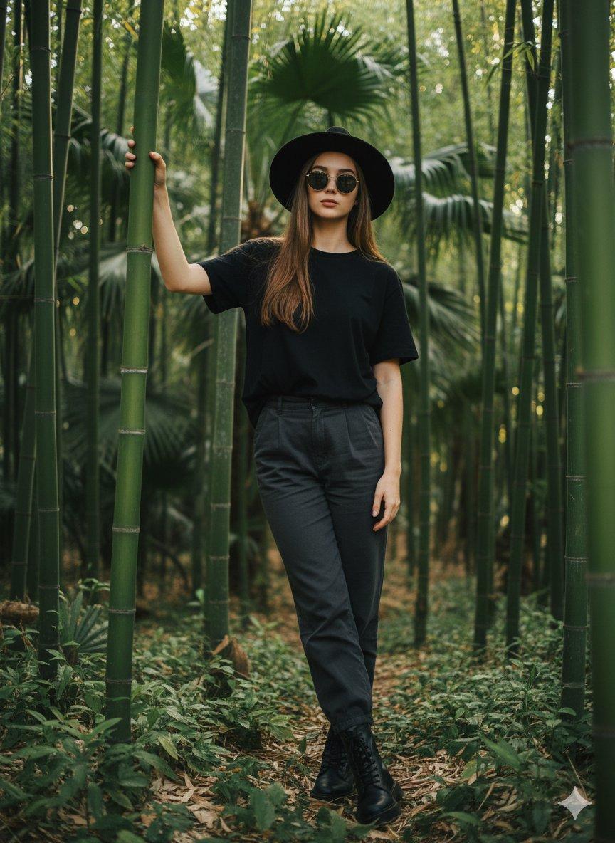 AI generated image for Tropical Bamboo Portrait: Stylish Woman in Fedora