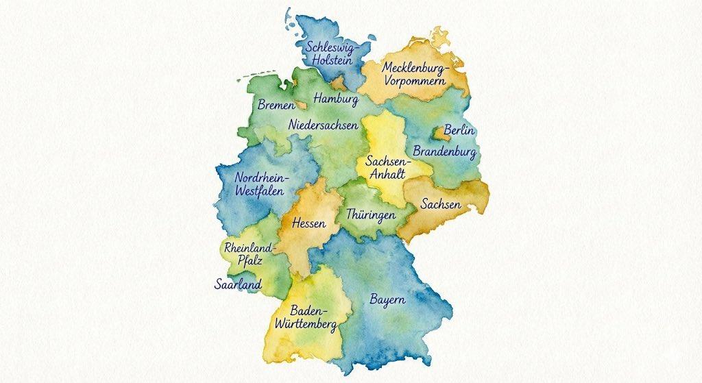AI generated image for Watercolor Map of Germany with Labeled Federal States